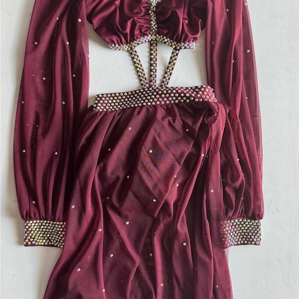 Kelle - People Get Ready Girls' Burgundy Dance Costume with Rhinestone Trim